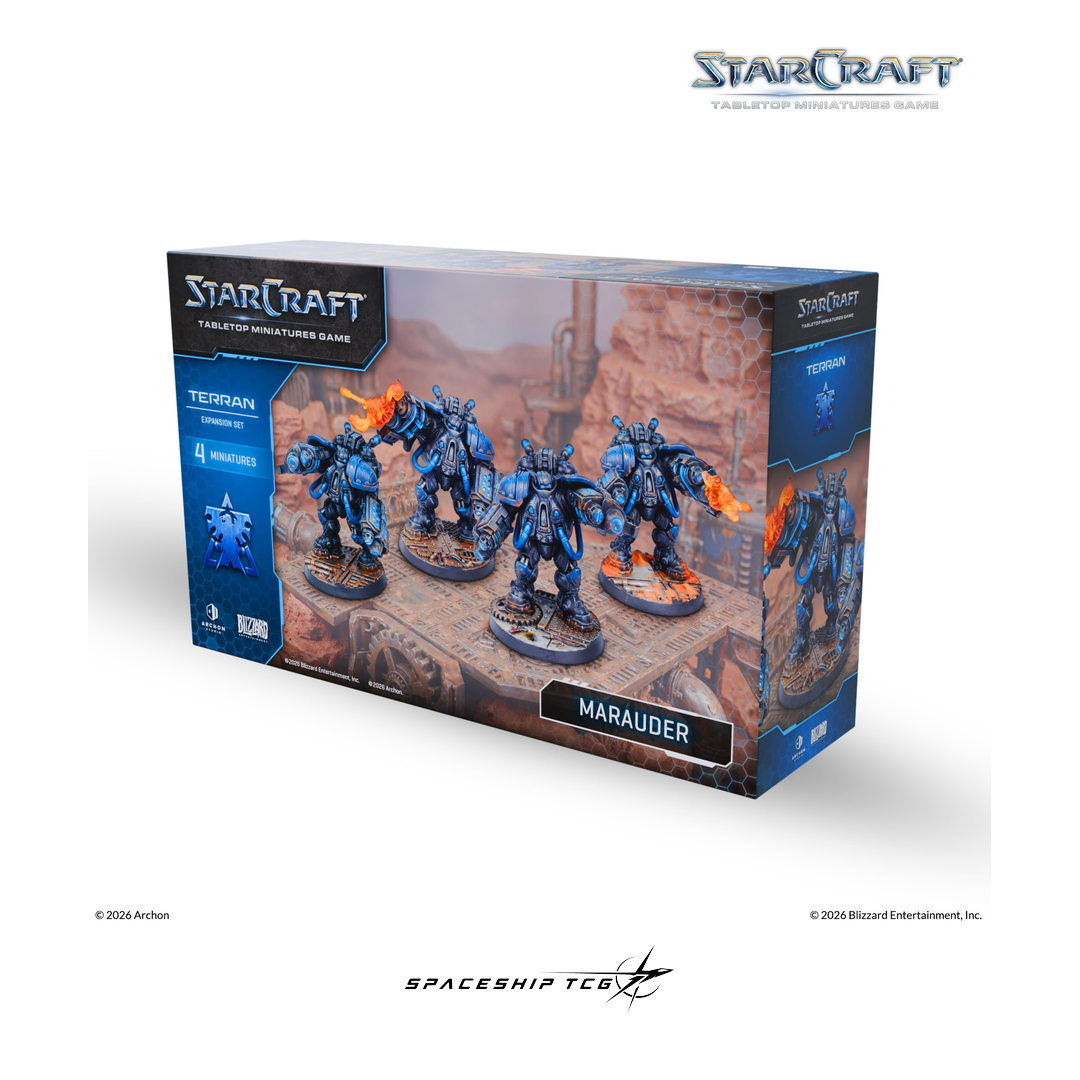 Starcraft TMG Terran Expansion Set featuring Marauder heavy armored infantry miniatures by Archon Studio - Box Back