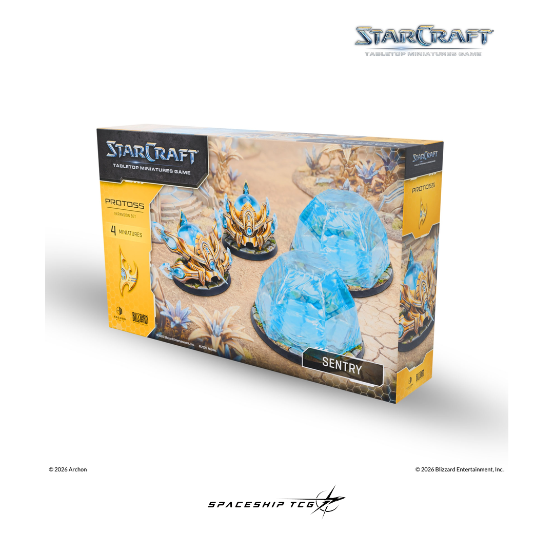 Starcraft TMG Protoss Expansion Set featuring Sentry combat drone support miniatures by Archon Studio - Box Back