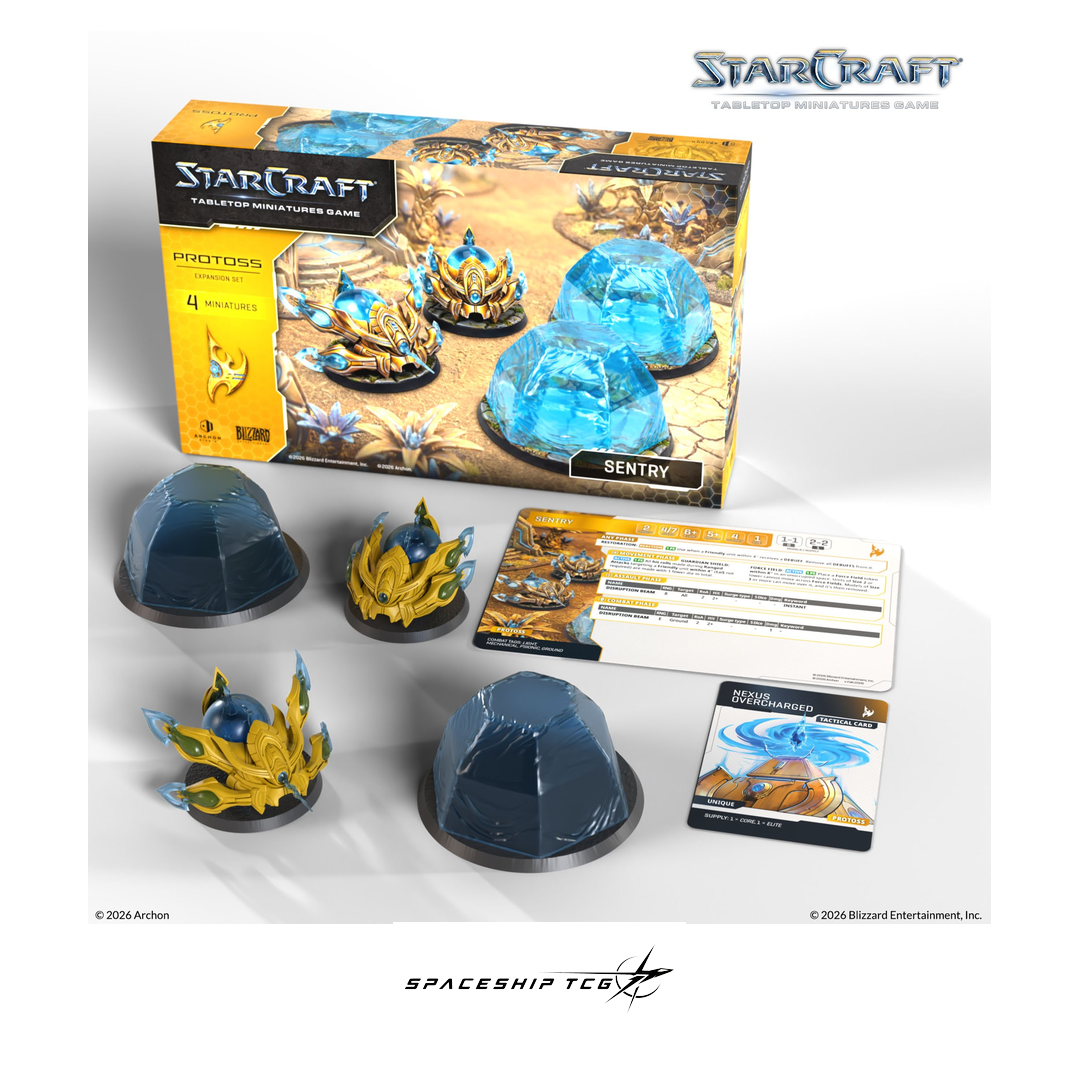 Starcraft TMG Protoss Expansion Set featuring Sentry combat drone support miniatures by Archon Studio - Detail View