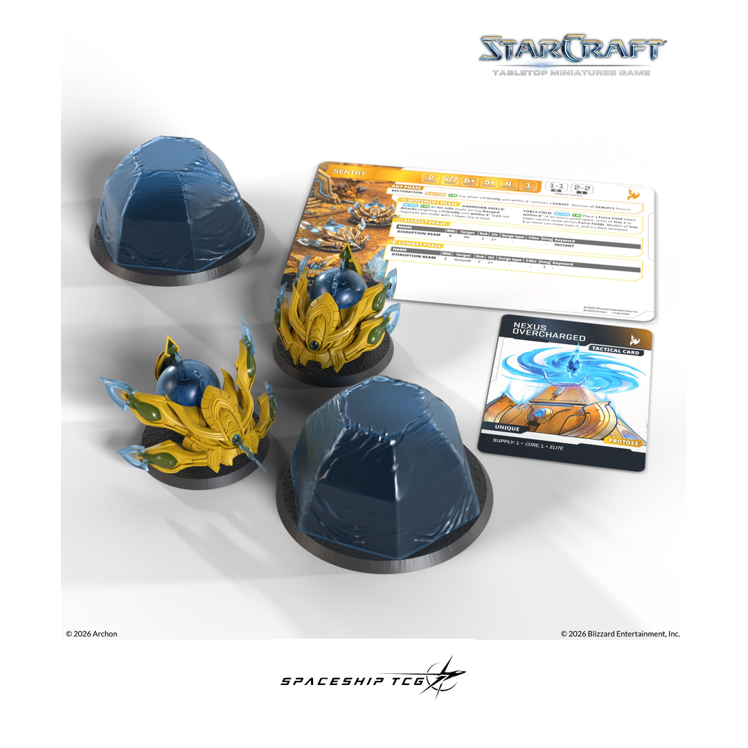 Starcraft TMG Protoss Expansion Set featuring Sentry combat drone support miniatures by Archon Studio - Alternative Angle