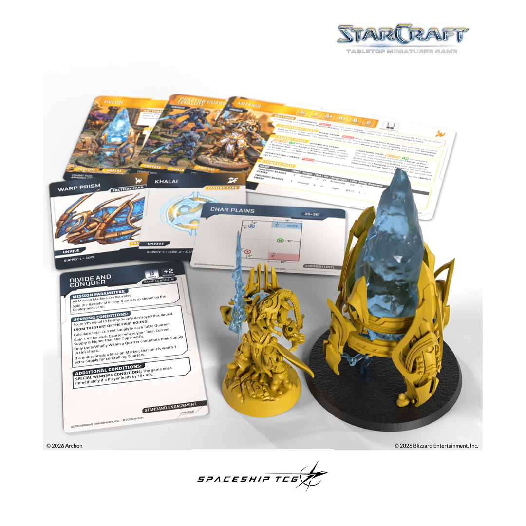 Starcraft TMG Protoss Hero Expansion Set featuring Artanis Hierarch and Pylon structure miniatures by Archon Studio - Alternative Angle