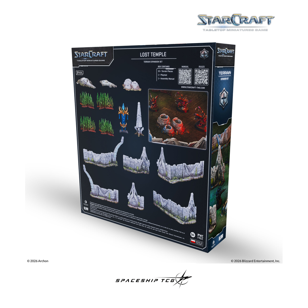 Starcraft TMG Terrain Expansion Set Lost Temple - 15 terrain pieces recreating the iconic Starcraft map by Archon Studio - Contents