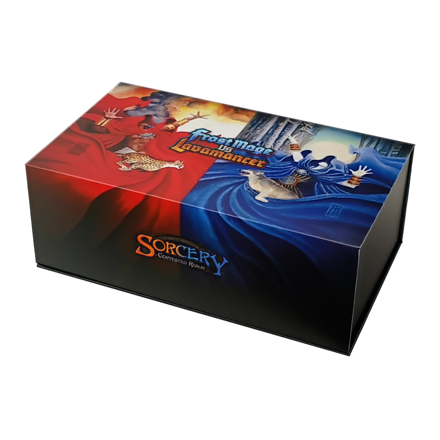 Sorcery TCG Frost Mage vs Lavamancer preconstructed deck box set showing Fire/Earth Lavamancer and Water/Air Frost Mage decks